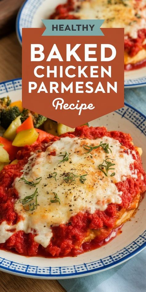 Craving Chicken Parmesan? This healthy, baked version is the perfect balance of flavor and nutrition. Skip the frying and enjoy all the flavor! Healthy Baked Chicken Parmesan, Chicken Parmesan Recipe Healthy, Oven Baked Chicken Parmesan Recipe, Baked Chicken Parmesan Recipe, Chicken Parmesan Recipe Easy, Easy Oven Baked Chicken, Chicken Parmesan Recipe Baked, Baked Chicken Recipes Healthy, Oven Baked Chicken Parmesan