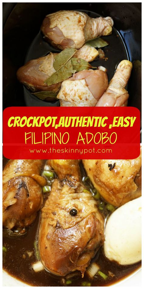 Chicken Adobo Crockpot, Chicken Adobo Filipino, Filipino Chicken Adobo, Chicken Adobo, Adobo Recipe, Moms Cooking, Adobo Chicken, Cook Chicken, Slow Cooker Recipes Healthy