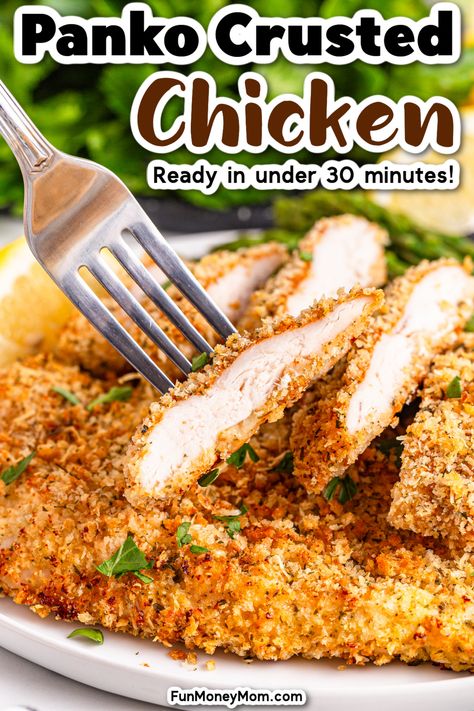 Panko Chicken Recipe Chicken Tender Panko Recipes, Panko Bread Crumbs Chicken, Panko Chicken No Egg, Best Panko Chicken, Panko Chicken Tenders Baked, Chicken Tender Recipes Panko, Baked Crusted Chicken Recipes, Honey Crusted Chicken, Chicken With Breadcrumbs Recipes