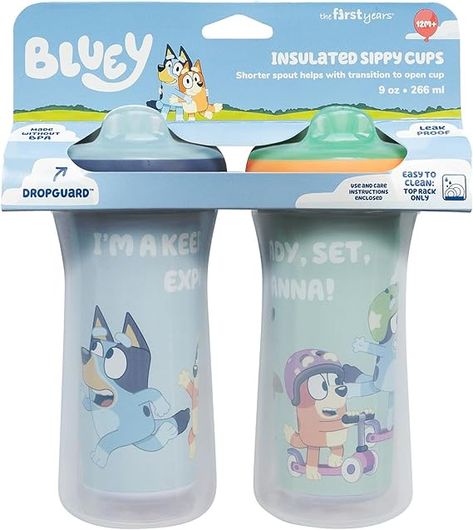 The First Years Bluey Insulated Sippy Cups - Dishwasher Safe Spill Proof Toddler Cups - Ages 12 Months and Up - 9 Ounces - 2 Count Sippy Cup Aesthetic, Toddler Sippy Cups, My Little Pony Birthday Party, Little Pony Birthday Party, Toddler Cup, Bean Bag Chair Kids, Sippy Cups, Cute Cups, Sippy Cup