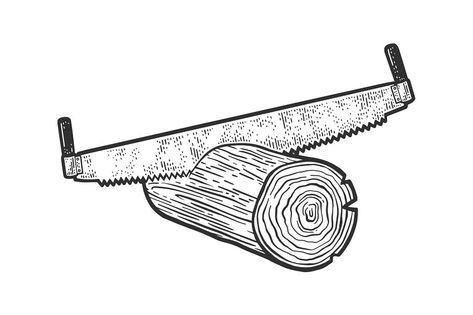 Log Sketch, Saw Drawing, Splitting Wood, Shredder Machine, Tree Logs, Illustration T Shirt, Cad Drawing, White Hand, Two Men