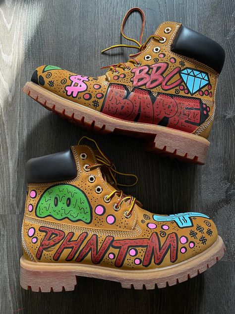 Custom Timberlands, Hand Painted Boots, Custom Timberland Boots, Timberland Custom, Painted Boots, Boots Leopard, Leopard Print Boots, Timberland Premium, Print Boots