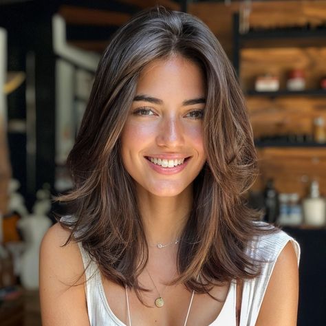 Face Framing Collarbone Length Hair, Long Layered Hair Short, Subtle Layers Haircut, Short Layers Haircuts For Medium Hair, Medium Length Haircut For Heart Face, Long Length Layered Hair, Haircuts Shoulder Length Layers, Updo Face Framing, Hairstyles 2024 Women