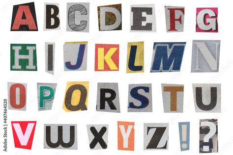 Download full alphabet of uppercase letters cut out from newspapers Stock Photo and explore similar images at Adobe Stock. Magazine Cut Out Letters, Letras Cool, Newspaper Letters, Alphabet Letters Images, Scrapbook Letters, Cut Out Letters, Printable Alphabet Letters, Collage Board, Aesthetic Letters