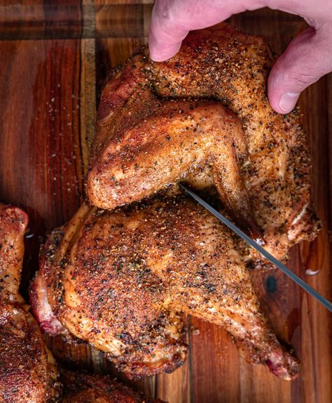 Pellet Grill Keto Smoked Half Chicken - Culinary Lion Smoked Chicken Halves Pellet Grill, Smoked Chicken Halves, Smoked Half Chicken, Chicken On Pellet Grill, Pellet Grilled Chicken, Smoked Chicken Rub, Smoked Beef Roast, Ninja Grill, Grilled Chicken Breast Recipes