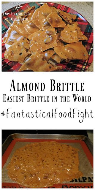 A Day in the Life on the Farm: Easiest Almond Brittle in the World #FantasticalFoodFight Almond Treats Easy Recipes, Almond Brittle Recipes Simple, Chocolate Almond Brittle Recipes, Candy With Almonds, Almond Brittle Easy, Coconut Brittle Recipes, Recipes For Almonds, Almond Nut Recipes, Recipes Using Almonds