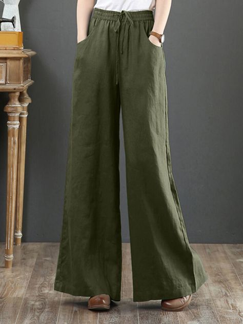 JustFashionNow offers stylish and concessional Casual Pants.. SPU: 216CABOBC83, Color: Green, Elasticity:Micro-Elasticity, Pants type:Straight pants. Loose Trousers Women, Sweatpants Streetwear, Trousers Women Wide Leg, Summer Pants Women, Korean Fashion Summer, Cotton Linen Pants, Stylish Pants, Flowy Pants, Long Trousers