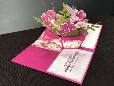 90 Birthday, Pop Up Flower Cards, Pop Up Christmas Cards, Popup Cards, Box Cards Tutorial, Tarjetas Pop Up, Pop Up Card Templates, Tulips Card, Fancy Fold Card Tutorials