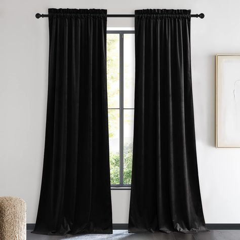 PRICES MAY VARY. READY MADE: Package includes a pair of panels of W42"x L90"(106cm x 228cm) each | W84"x L90"(212cm x 228cm) in total. Constructed with dual rod pockets top design, these velvet curtains offer a sophisticated looking. LENGTH ADJUSTABLE: Don't worry if these velvet curtains are few shorter than your windows. You can hang these curtain panels with rings and hooks. That could be adjustable for height max 3 inches. Hooks space distance around 4-6 inches. LIGHT DIMMING: Show off Selec Black Velvet Curtains, Luxury Windows, Soft Luxury, Insulated Curtains, Thermal Curtains, Bedroom Windows, Window Insulation, Velvet Curtains, Window Drapes