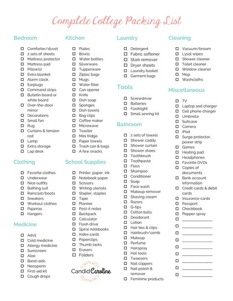 College Supply List, College Packing Checklist, College Packing List, College Dorm Checklist, Dorm Room Checklist, Dorm Checklist, Room Checklist, College Packing Lists, College Checklist