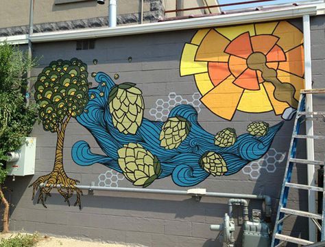 Mural for Harmony Brewing Company on Behance Outdoor Beer Garden, Beer Wall, Selfie Wall, Garden Mural, Brewing Beer, Beer Pub, Home Brewing Beer, Brew Pub, Tap Room