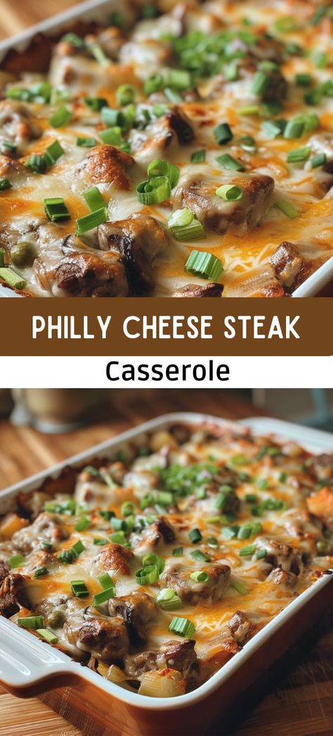 Philly Cheese Steak Sandwich Recipe, Steak And Cheese Sub, Cheese Steak Casserole, Philly Cheese Steak Casserole Recipe, Casserole Kitchen, Philly Cheese Steak Sandwich, Steak Casserole, Philly Cheese Steak Casserole, Philly Cheese Steak Recipe