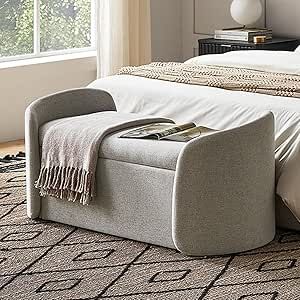 mopio Sophie 51" Ottoman Storage Bench, Entryway Bench with Storage & Seating, End of Bed Curved Bench for King & Queen Bed, Window Bench, Storage Chest for Bedroom (Light Gray Fabric) Storage Bench Entryway, Chest For Bedroom, Entryway Bench With Storage, Ottoman Storage Bench, Storage Seating, Bed Window, Bench Entryway, Window Bench, Light Gray Fabric