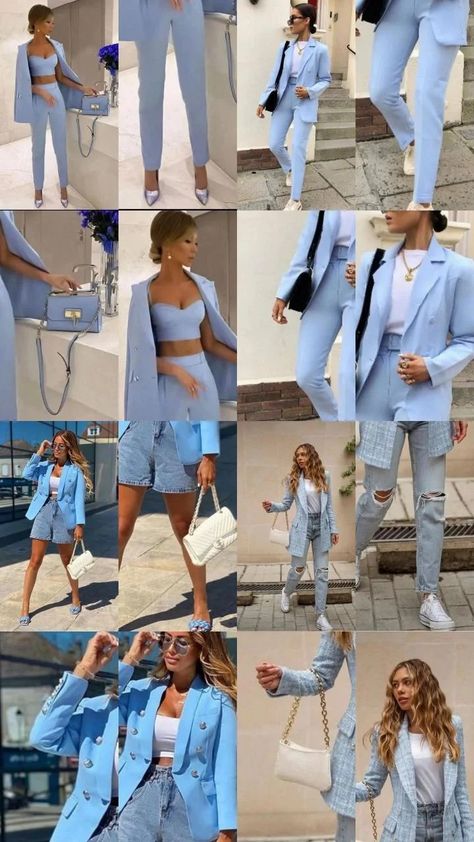 Blue Barbie Outfits, Barbie Blue Outfit, Colour Coordinated Outfits, Outfits Azul, Coordinates Outfits, Outfits Con Jeans, Color Outfits, Colour Combinations Fashion, Color Combos Outfit