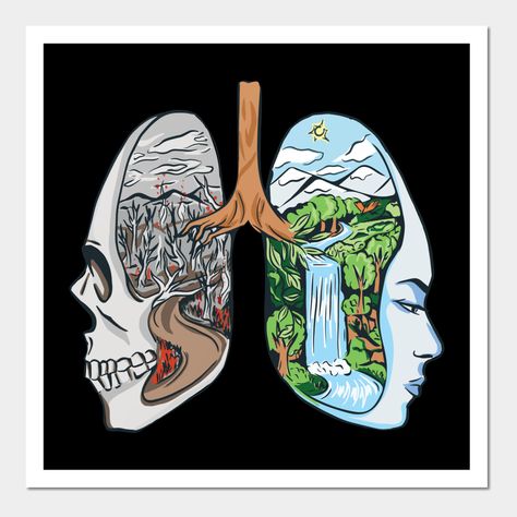 Beautiful design featuring the illustration of a pair of lungs, one that's a wasteland and another one that's fertile and green -- Choose from our vast selection of art prints and posters to match with your desired size to make the perfect print or poster. Pick your favorite: Movies, TV Shows, Art, and so much more! Available in mini, small, medium, large, and extra-large depending on the design. For men, women, and children. Perfect for decoration. Environmental Wall Art, Man And Nature Drawing, Nature And Environment Art, Aesthetic Environment Poster, Creative Environment Poster, Paryavaran Drawing, Save Our Environment Poster, Save The Nature Poster, Poster Making On Save Environment