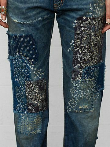 Boro Stitches, Återvinna Jeans, Stitches Design, Projek Menjahit, Repair Jeans, Boro Stitching, Mending Clothes, Sashiko Embroidery, Diy Vetement