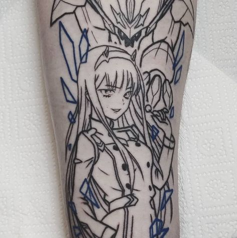 Darling In The Franxx Tattoo, Tattoo Collage, Two Tattoo, Moon Tattoo Designs, Anime Tattoo, Black Tattoo, Japanese Tattoo Art, Zero Two, Darling In The Franxx