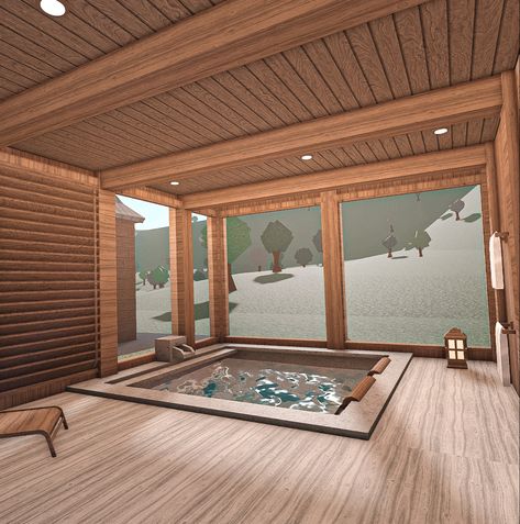 Inspiration ideas bloxburg house Bloxburg Jacuzzi Idea, Outside House Bloxburg, Spa Building Design, Bloxburg Sauna, Spa Bloxburg, Bloxburg Gym Ideas, Bloxburg Home Ideas, Bloxburg Japanese House, Cute Bloxburg Houses