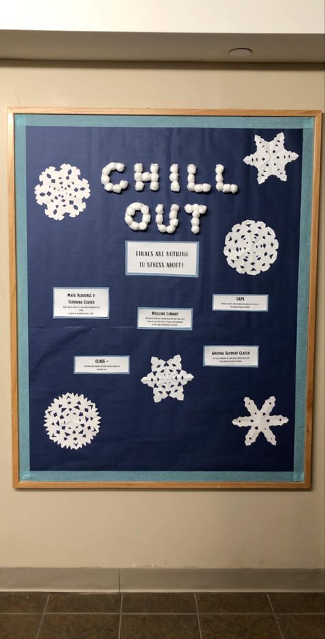 Funny Winter Bulletin Boards, Christmas Ra Board, Winter Ra Bulletin Boards, Winter Ra Boards, Finals Bulletin Board, Christmas Therapy, Res Life Bulletin Boards, Resident Assistant Bulletin Boards, December Bulletin Boards