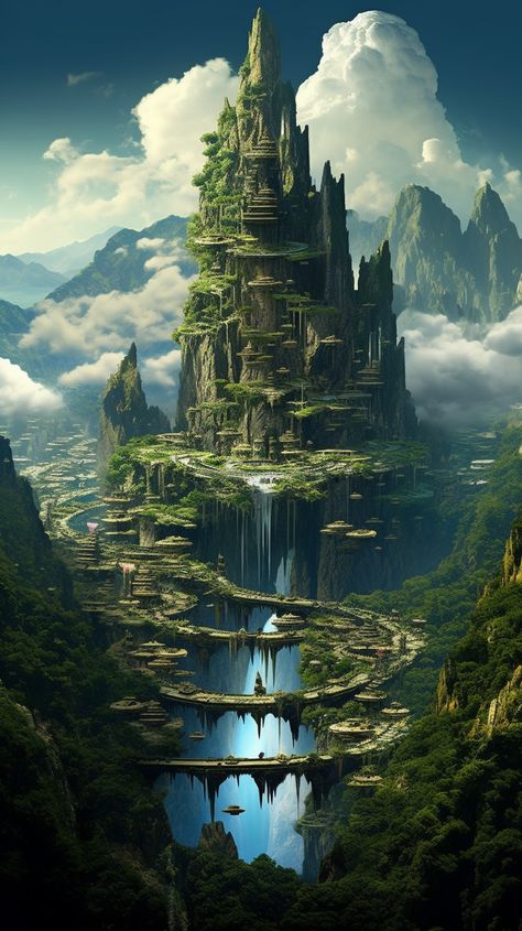 @StockEzy Sci Fi World Building, Steampunk Building, Jungle Temple, Fantasy Town, Mystical Places, Instagram Photo Frame, My Fantasy World, Fantasy City, Fantasy Castle