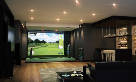 Golf Simulator Man Cave, Virtual Golf Room Design, Golf Simulator Room Design Garage, Golf Shed, Home Golf Simulator Room, Golf Simulator Room Design, Golf Man Cave, Simulator Room, Home Golf Simulator