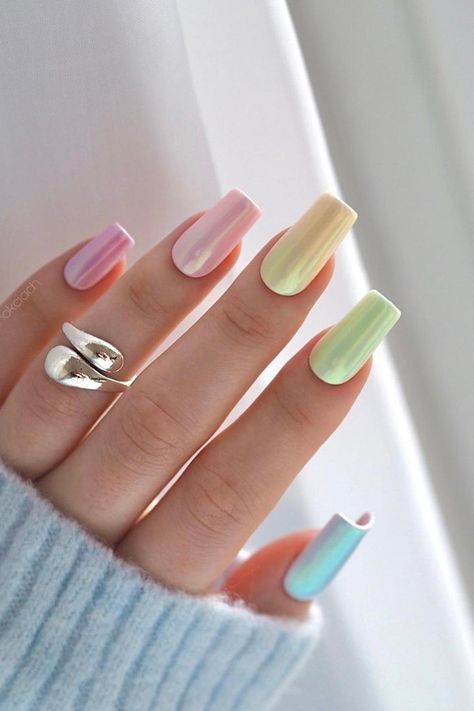 Spring House, Pastel Nails Designs, Milky Nails, Chrome Nails Designs, Tropical Nails, Square Nail Designs, Cute Spring Nails, Vacation Nails, Disney Nails