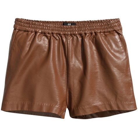 H&M Imitation leather shorts (665 INR) ❤ liked on Polyvore featuring shorts, bottoms, short, pants, cognac brown, vegan leather shorts, leather look shorts, short shorts, elastic waistband shorts and brown short shorts Leather Look Shorts, Short Cuir, China Clothes, Faux Leather Shorts, H&m Shorts, Brown Shorts, Elastic Waist Shorts, Leather Shorts, Short Shorts