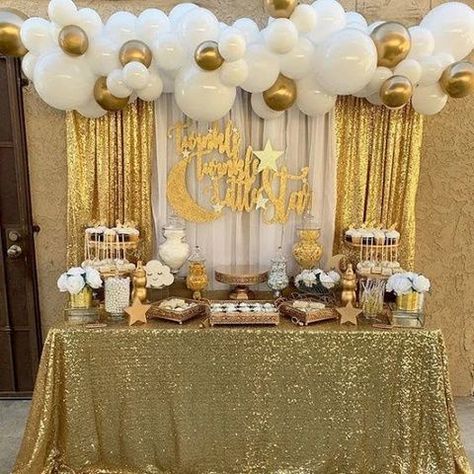 White And Gold Balloons, Amalfi Decor, Drape Backdrop, Pipe And Drape Backdrop, Star Baby Shower Theme, Desserts Cupcakes, Twinkle Twinkle Baby Shower, Adult Party Themes, Eid Decoration