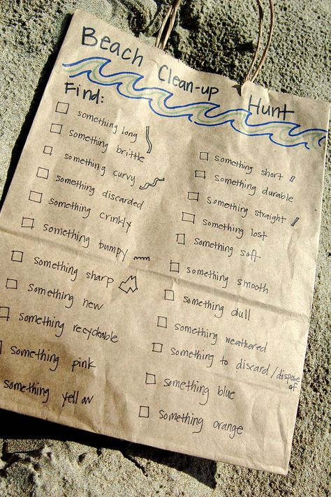 Beach clean up scavenger hunt Beach Scavenger Hunt, Camping Scavenger Hunts, Playdough To Plato, Beach Week, Beach Clean Up, Thailand Vacation, Beach Games, Scavenger Hunt For Kids, Future Teacher