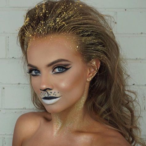 Lion Make Up Women, Lioness Halloween Costume, Woman Lion Costume, Lioness Costume Women, Lion Halloween Costume Women, Lion Makeup Women, Lion Fancy Dress, Lioness Makeup, Lion Costume Women