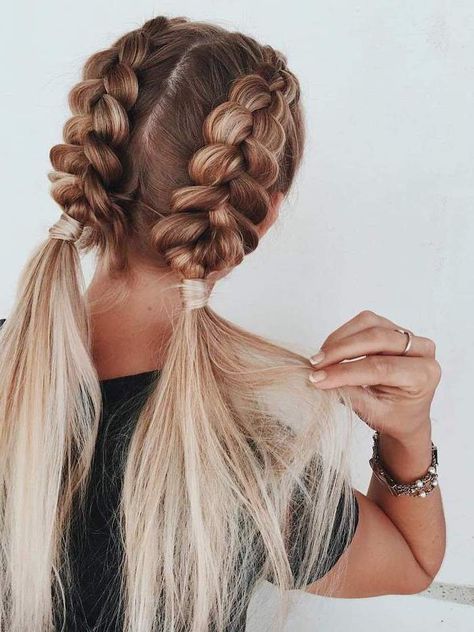 ombre-hair-brown-blonde-braid-styles-for-girls-two-braids-ponytails Natural Braided Hairstyles, Fishtail Braid Hairstyles, Long Bobs, Fishtail Braids, Hair Dyes, Cute Braided Hairstyles, Vlasové Trendy, Fishtail Braid, Cool Braid Hairstyles