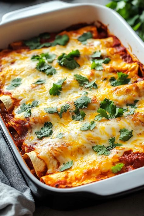 Baked Chicken Enchiladas, Baked Enchiladas, Chicken Enchiladas Casserole, Creamy Refried Beans, Chicken Bakes, Enchilada Sauce Easy, Chicken Enchilada Bake, Mexican Food Dishes, Beans And Corn