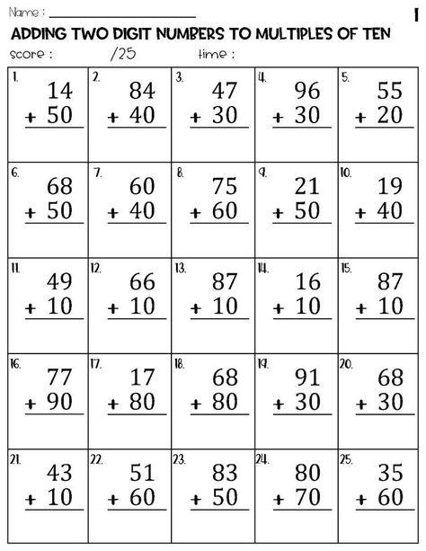 Adding Two Digit Numbers to Multiples of Ten Worksheets Adding And Subtracting Two Digit Numbers, 2 Digit Addition And Subtraction Without Regrouping, Add And Subtract Worksheet, Adding 2 Digit Numbers, Education Goals, Easy Math Worksheets, Math Fact Worksheets, Addition Worksheet, Homework Ideas