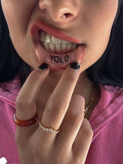 Yolo Lip Tattoo, Yolo Tattoos, Eminem Tattoo, Inner Lip Tattoo, Whimsical Creatures, Small Tats, Sealed With A Kiss, Petite Tattoos, Lip Tattoos