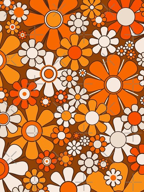 "Retro Garden Flowers Groovy Floral Cheerful 60s 70s Pattern in 1970s Orange Brown Beige" A-Line Dress for Sale by kierkegaard 70s Theme Decor, Retro Prints And Patterns, Groovy Collage, 60s Flower Pattern, 1970s Patterns, 70s Flower Pattern, 70's Aesthetic, Groovy Aesthetic, 70s Patterns