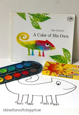 Kitchen Floor Crafts: A Color of His Own: Chameleon Watercolor Project Leo Lionni A Color Of His Own Craft, Jungle Preschool Activities Art Projects, A Color Of His Own Activities Preschool, Kindergarten Book Crafts, Toddler Watercolor Activities, Eric Carle Art Preschool, Rainforest Crafts For Toddlers, Book Crafts For Kids Preschool, Easy Preschool Art Projects