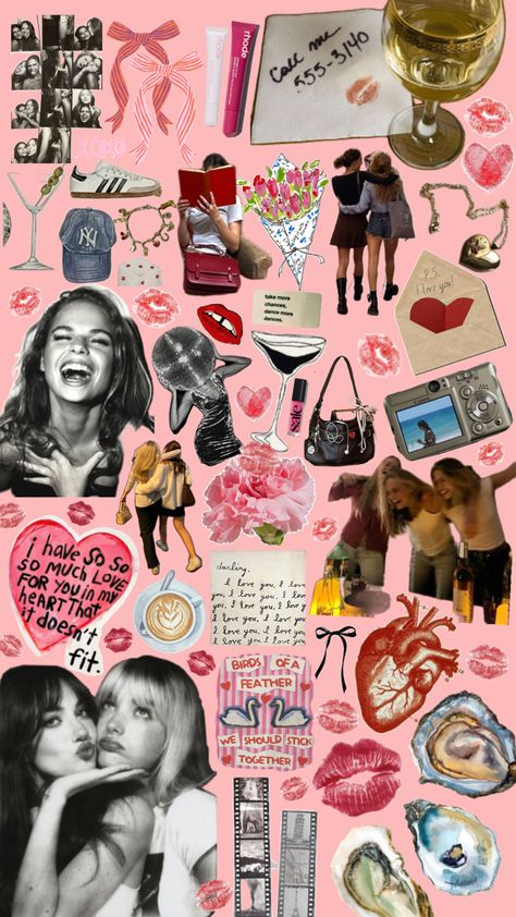 Girlhood collage core wallpaper lock screen best friends girls night out makeup love girly things aesthetic sisters coffe date Aesthetic Sisters, Girly Things Aesthetic, Night Out Makeup, Core Wallpaper, Wallpaper Lock Screen, Collage Wallpaper, + Core + Aesthetic, Aesthetic Collage, Lock Screen