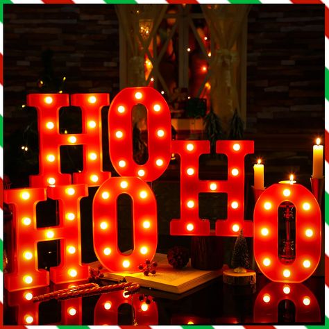 PRICES MAY VARY. Stunning Red Color and Package Contents: adding a pop of color to your holiday decorations, these ho ho ho Christmas decorations come in a vibrant and celebratory red color; Each package includes 6 of these stunning light fixtures, 3 with the letter H and 3 O's; The red trim outline further enhances their visual appeal, adding a fun twist to traditional Christmas lights Exquisite Material and Compact Design: crafted from quality plastic material, these Christmas garage decoratio College Room Christmas Decorations, Red And White Lights Outside, Red White Green Christmas Lights, Outside Christmas Lights House, Christmas Bar Decorations, Restaurant Christmas Decor, Christmas Outdoor Decor Yard Decorations, Bar Christmas Decor, Ho Ho Ho Sign