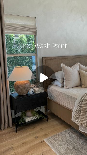 Christine Melin | Design • Home Decor • Lifestyle on Instagram: "Although we loved our dark accent wall, we knew it was time for a change, & we wanted to go brighter. We were looking to add character instead of simply lightning up the wall. So we went with this beautiful lime wash finish in the color called Gem from Portola Paints. @kowalskipainting helped us transform our bedroom into a refreshed, airy space with the perfect touch of character. If you’re in AZ, we highly recommend you go with Kowalski Painting for your next painting project!   What is lime wash? It’s a natural brush-applied coating & dries to create a beautiful weathered patina with subtle movement that softens & streaks with age. Due to its high PH, Lime Wash also acts as a mild fungicide & is eco-friendly with zero VOCs Like Wash Walls Bedroom, Black Limewash Bedroom, Limewash Bedroom Accent Wall, Limewash Bedroom Ideas, Limewash Bedroom Walls, Lime Wash Accent Wall, Lime Wash Bedroom, Limewash Accent Wall, Dark Accent Wall