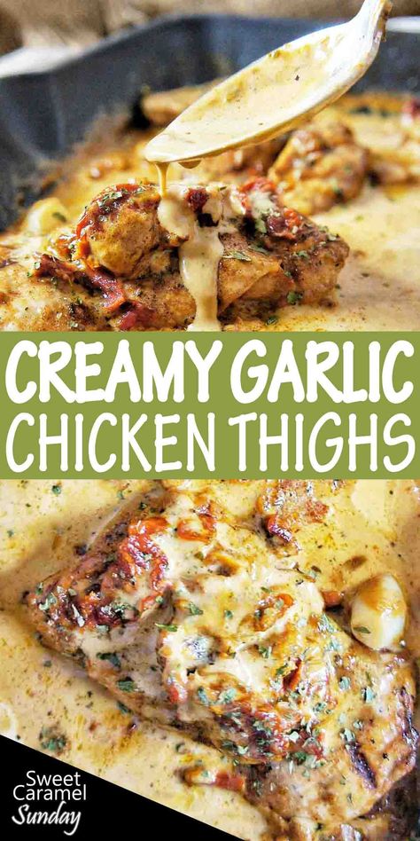 Creamy Garlic Chicken Thighs, Chicken Thighs In Oven, Garlic Chicken Thighs, Chicken Thigh Recipes Boneless, Chicken Thighs Recipes, Recipe Using Chicken, Creamy Garlic Chicken, Creamy Garlic Sauce, Chicken Thigh Recipes Oven