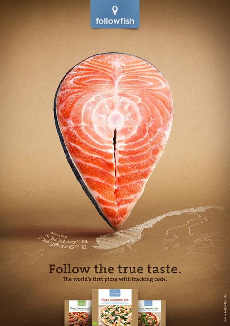 Followfish: Tomato, Artichoke, Tuna, Shrimp, Salmon • Ads of the World™ | Part of The Clio Network Clever Advertising, 광고 디자인, Ad Of The World, Creative Advertising Design, Publicidad Creativa, Street Marketing, Best Ads, Social Media Design Inspiration, Creative Posters