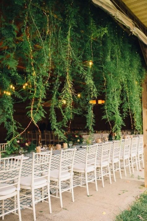 To celebrate Spring (and three cheers for daylight savings), we selected 28 greenery wedding decor ideas that are as fresh as they come for spring weddings. From beautiful floral installations to wedding detail ideas, you'll be giddy to use more greens in your wedding in no time. Mossy Wedding, Fern Wedding Decor, Fern Garland, Practical Wedding Favors, Village Photo, Hanging Greenery, Botanical Wedding Inspiration, Wedding Ides, Fern Wedding