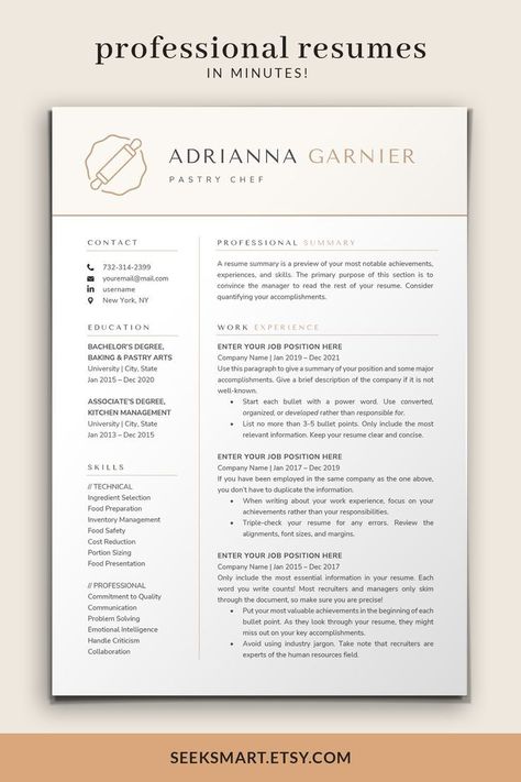 Professional Pastry Chef Resumes & CVs

Find the perfect pastry chef resume or CV with SeekSmart's collection of templates and examples. Get started today and land your dream Chef Resume, Medical Resume Template, Medical Resume, It Cv, Nursing Resume Template, Resume Summary, Minimalist Resume, Simple Resume Template, One Page Resume