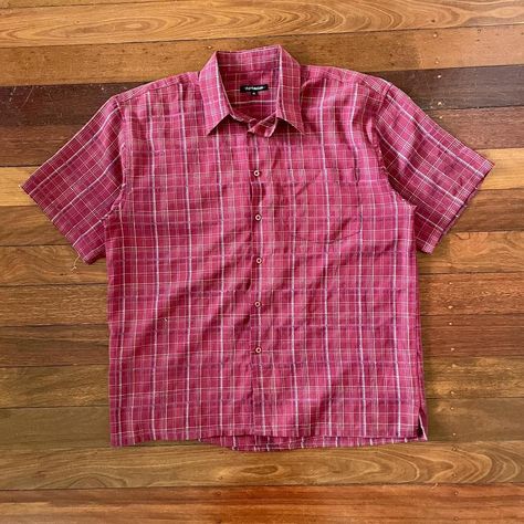 Vintage 90s Textured Plaid Checkered Button-up... - Depop Checkered Button Up, 90s Button Up Shirt Outfit, Plaid Button Up, Drake Kids, 20th Bday, Texture And Pattern, 2000s Outfit, Checkered Shirt, Vintage Button