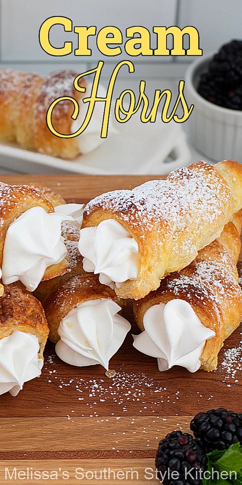 Italian Cream Horns Recipe, Cream Fillings Pastry, Homemade Cream Horns Recipe, Filling For Cream Horns, Cream Horns Filling, Puff Pastry Horns Recipe, Cream Filled Horns, Creme Horns Puff Pastries, Cream Horns Filling Recipe