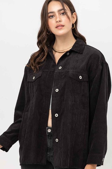 Corduroy Jacket Womens, Black Corduroy Jacket, Jacket Outfit Women, Button Down Jacket, Womens Jackets Casual, Corduroy Jacket, Jacket Buttons, Western Shirts, Black Outfit