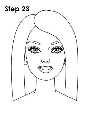 Barbie Drawing 23 Barbie Face Template, Barbie Drawing Art, Barbie Dolls Drawing, Barbie Doll Drawing Easy, Barbie Drawing Easy Step By Step, How To Draw Barbie Easy, Barbie Cartoon Drawing, How To Draw Barbie Step By Step, Easy Barbie Drawing