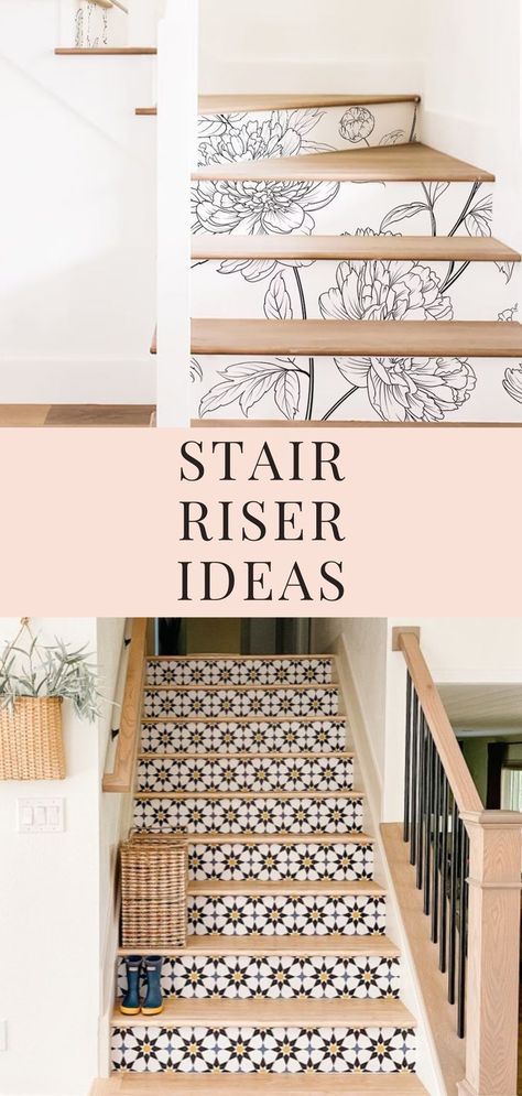 If you’re looking for some stair riser ideas, look no further! We’ve got creative ways to decorate your stair risers that are sure to inspire. #stairriserideas #homemakeover #stairs #stairsmakeovers #stairriser