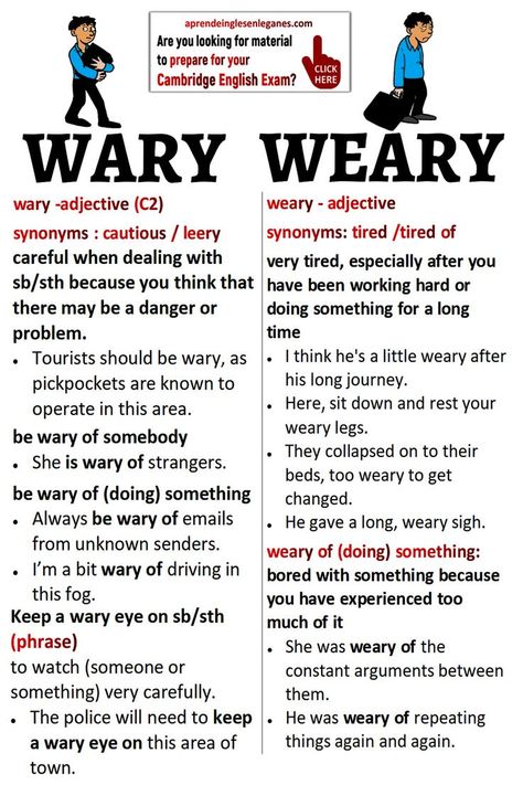 WARY vs WEARY English Adjectives, Study English Language, English Transition Words, Advanced English Vocabulary, Teaching English Grammar, English Learning Spoken, Conversational English, English Vocab, Interesting English Words