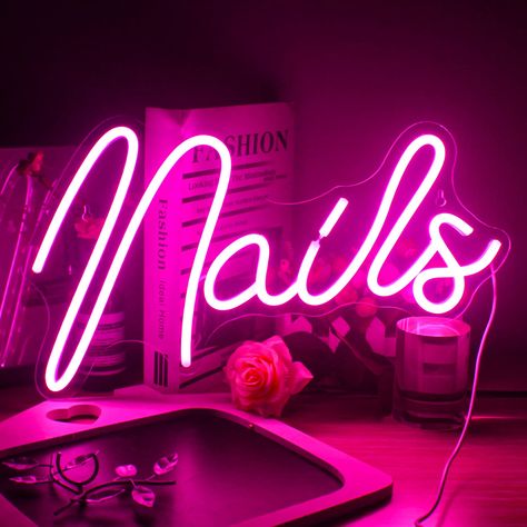 Nail Signs, Pink Neon Lights, Nails Neon, Nail Store, Nail Salon Decor, Beauty Room Decor, Nail Room, Light Up Signs, Bedroom Signs